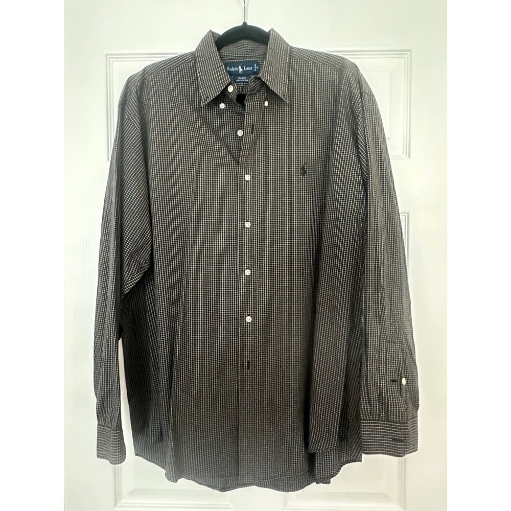 Ralph Lauren Blake Fit Button Up Shirt Men's Size L Black White Checkered